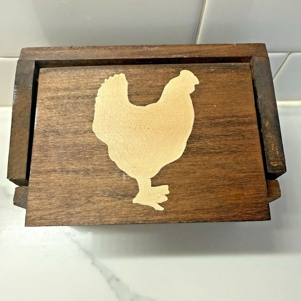 Vintage Wooden Recipe Box with Painted Chicken Farmhouse Kitchen Decor 6